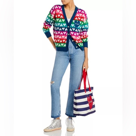 Kerri Rosenthal x Aqua Rainbow Heart Grandpa Button-Down Cardigan - Picture 3 of 12